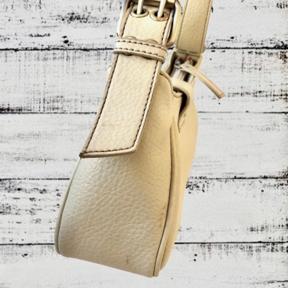 Tommy Hilfiger Y2K Eggshell Pebbled Leather Handbag Logo Zip & Buckle - Picture 7 of 15